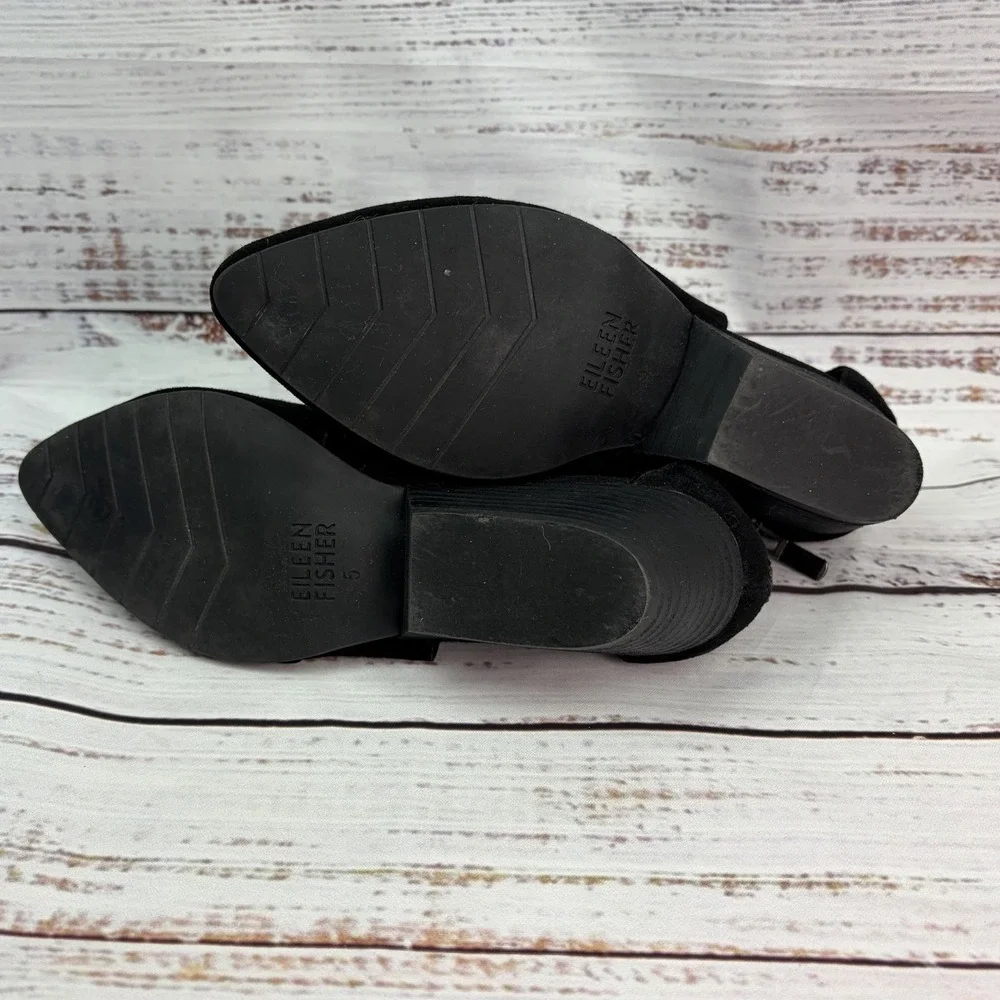 Eileen Fisher Black Suede Vera Pump Wrap Ankle Strap & Zipper Heel Size 5